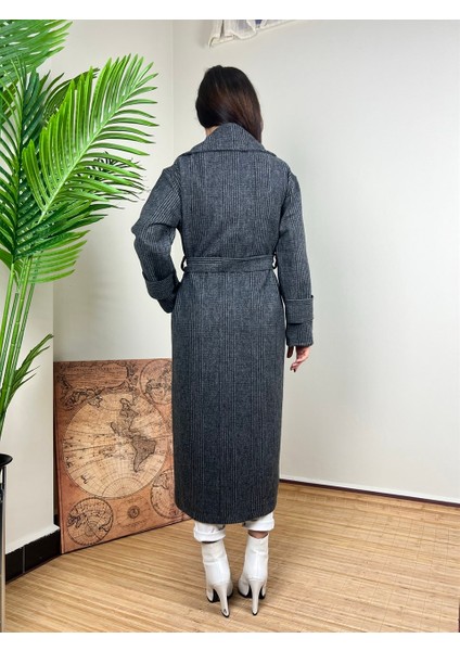 Kadın Ekose Kumaş Kaşe - Kaban - Siyah indirimleri