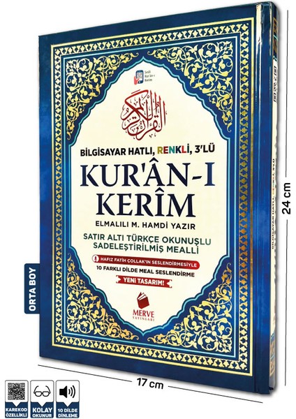 Renkli Satır Altı Türkçe Okunuşlu ve Türkçe Mealli Orta Boy Kuran-ı Kerim