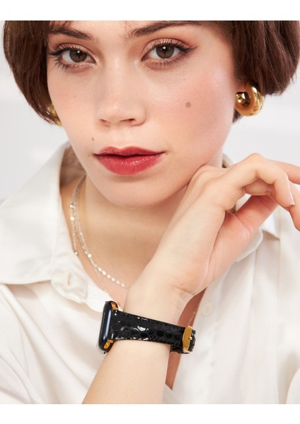 Apple Watch Siyah Kadın Kordon 38MM 40MM 41MM 3 4 5 6 7 Se 8 Uyumlu Kadın Deri Kordon Apple Saat Kordonu indirimleri