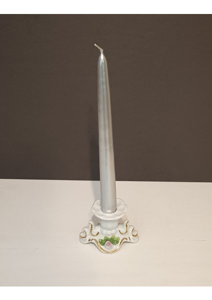 İkili Yaldızlı Şamdan Mum 2x25 cm Gümüş