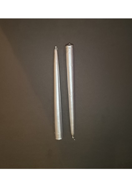 İkili Yaldızlı Şamdan Mum 2x25 cm Gümüş fiyatları