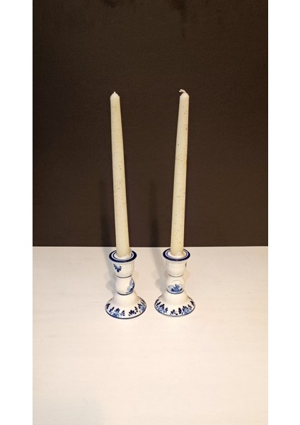 İkili Yaldızlı Şamdan Mum 2x25 cm Krem