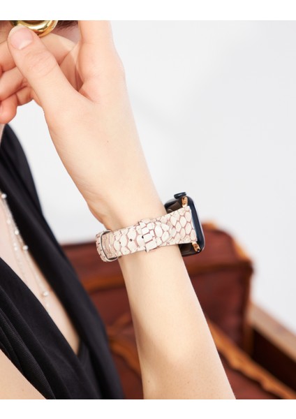 Apple Watch Uyumlu Kadın Kordon 38MM 40MM 41MM 3 4 5 6 7 Se 8 9 Kadın Deri Kordon Bej