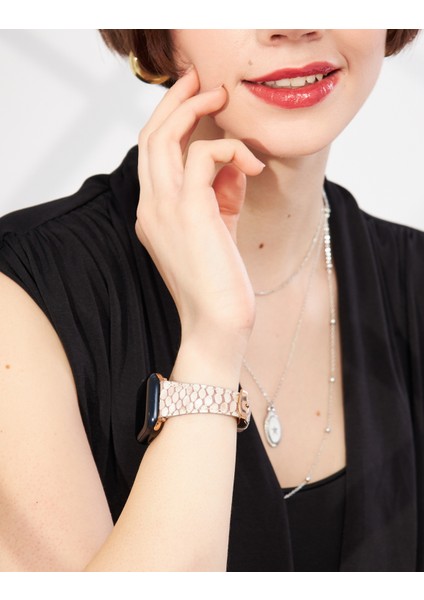 Apple Watch Uyumlu Kadın Kordon 38MM 40MM 41MM 3 4 5 6 7 Se 8 9 Kadın Deri Kordon Bej