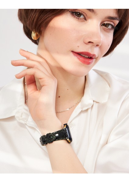 Apple Watch Kadın Kordon 38MM 40MM 41MM 3 4 5 6 7 Se 8 9 Uyumlu Yeşil Kadın Deri Kordon İnce Apple Saat Kayışı