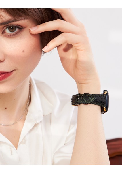 Apple Watch Kadın Kordon 38MM 40MM 41MM 3 4 5 6 7 Se 8 9 Uyumlu Yeşil Kadın Deri Kordon İnce Apple Saat Kayışı