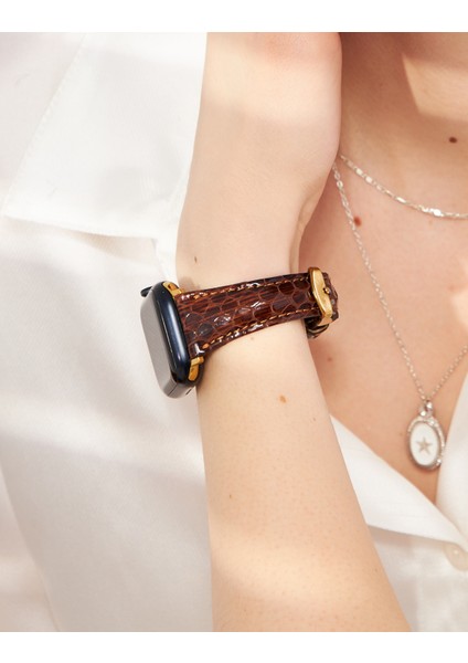 Apple Watch 38MM 40MM 41MM 3 4 5 6 7 Se 8 9 Uyumlu Kadın Deri Kordon Kahverengi Apple Saat Kayışı