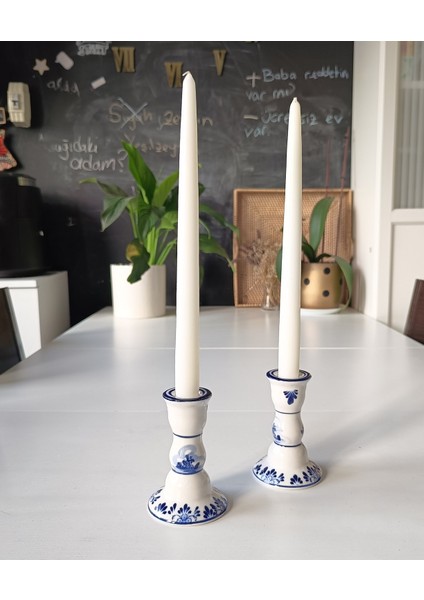 İkili Şamdan Mum 2x25 cm Beyaz