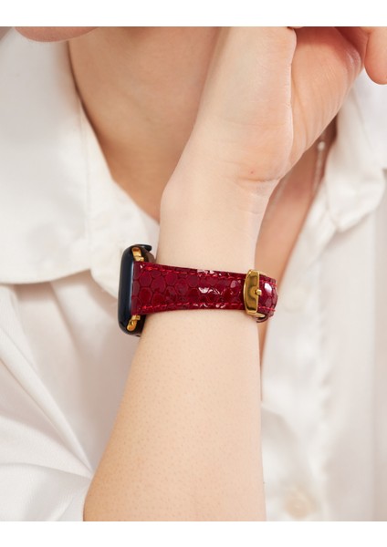 Apple Watch Kırmızı Kadın Deri Kordon 38MM 40MM 41MM 3 4 5 6 7 Se 8 9 Uyumlu Apple Saat Kordonu modelleri