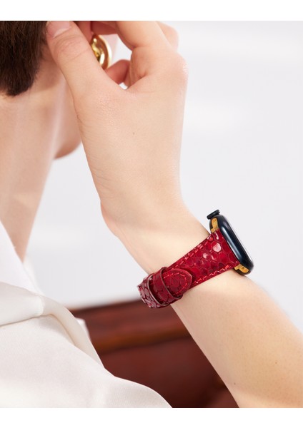 Apple Watch Kırmızı Kadın Deri Kordon 38MM 40MM 41MM 3 4 5 6 7 Se 8 9 Uyumlu Apple Saat Kordonu