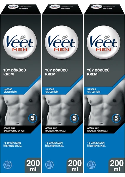 Veet Men Erkeklere Özel Tüy Dökücü Krem Hassas Ciltler 200 ml X 3