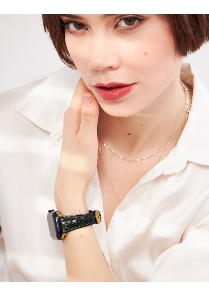 Apple Watch Kadın Kordon 38MM 40MM 41MM 3 4 5 6 7 Se 8 Uyumlu Kadın Deri Kordon Yeşil Saat Kayışı indirimleri