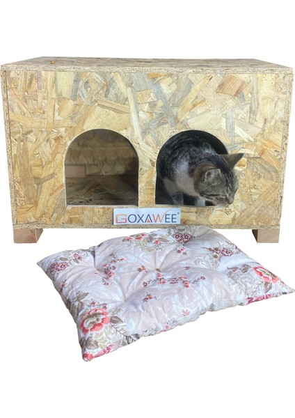 Dizayn Kedi Evi Dış Ortam Uygun Ahşap Kedi Evi Osb 61X41X36 cm (Minder )