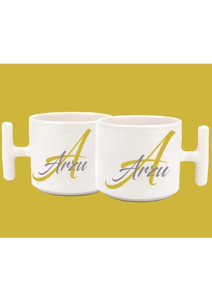 Kişiye Özel A Harfli ve Isimli Gold Gri T Kulplu Baskılı Kupa Bardak fiyatları