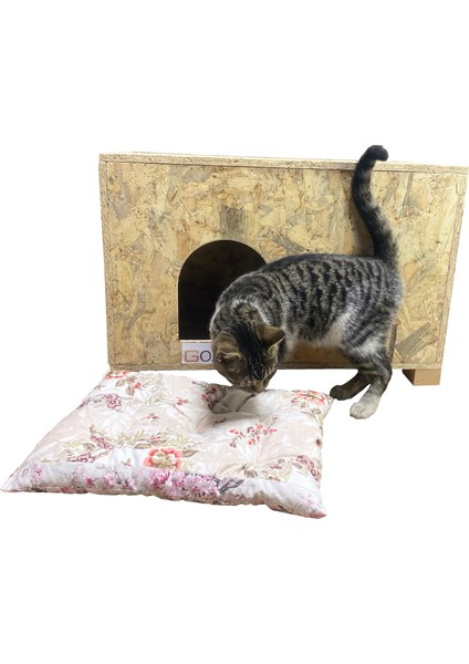 Dizayn Kedi Evi Dış Ortam Uygun Ahşap Kedi Evi Osb 61X41X36 cm (Minder )