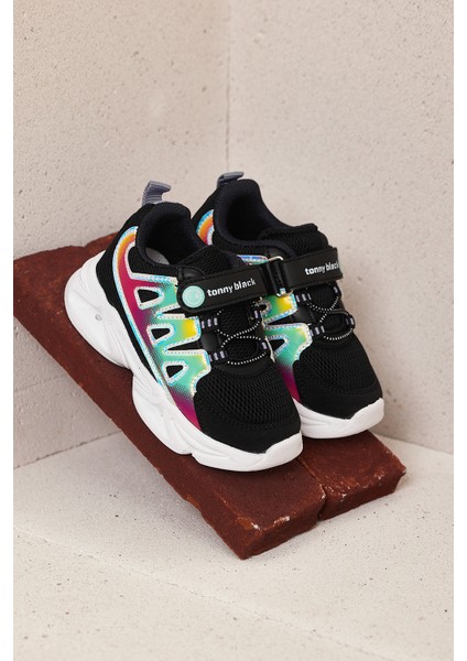 Çocuk Unisex Siyah Lila Tonny Black Rahat Kalıp Işıklı Cırtlı Ayakkabı