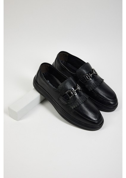 Erkek Siyah Rahat Kalıp Deri Erkek Loafer modelleri