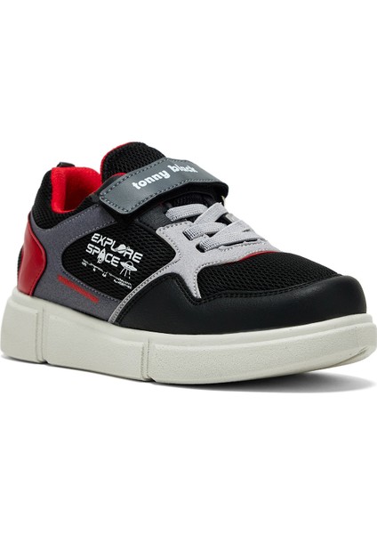 Çocuk Siyah Kırmızı Rahat Kalıp Cırtlı Ayakkabı modelleri