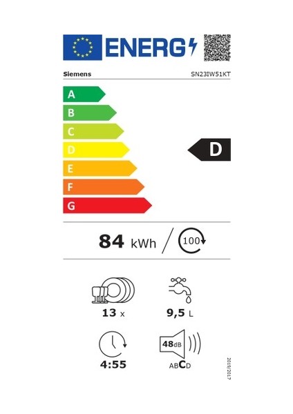 SN23IW51KT IQ300 D Sınıfı 4 Programlı Bulaşık Makinesi