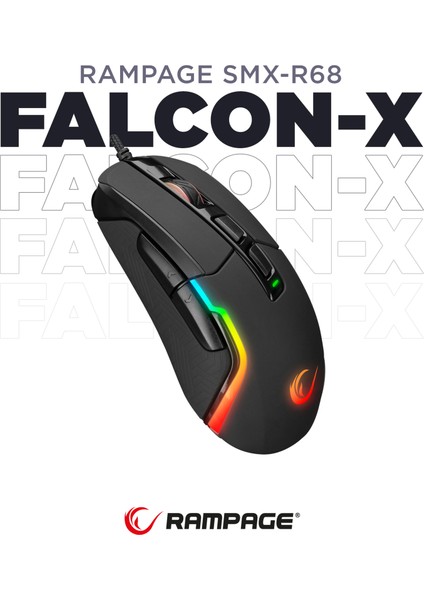 SMX-R68 Falcon-X USB 800-6400 Dpi Rgb Ledli Oyuncu Mouse Siyah