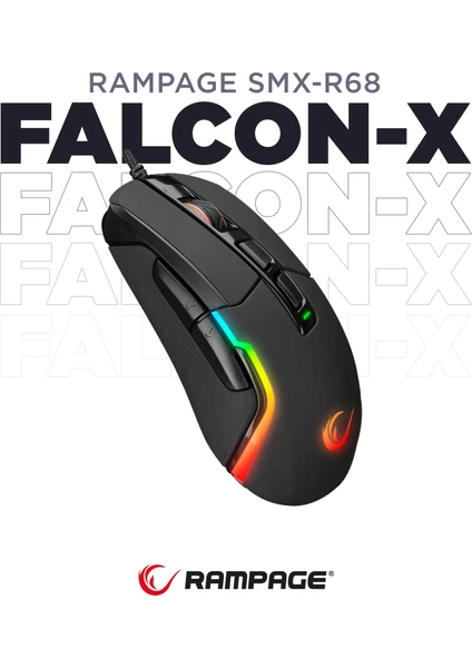 SMX-R68 Falcon-X USB  800-6400 Dpi Rgb Ledli Oyuncu Mouse Siyah