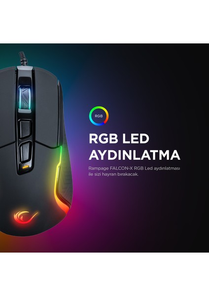 SMX-R68 Falcon-X USB 800-6400 Dpi Rgb Ledli Oyuncu Mouse Siyah