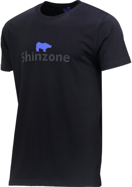 Erkek Bisiklet Yaka Standart Fit Kabartma Göğüs Baskılı Siyah T-Shirt