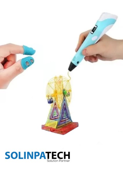 Mavi 3D Pen Üç Boyutlu Yazıcı Kalem 5 Metre 10 Adet Filament ve USB Kablo ile Birlikte (50 Metre)
