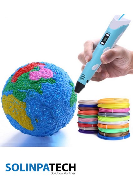 Mavi 3D Pen Üç Boyutlu Yazıcı Kalem 5 Metre 10 Adet Filament ve USB Kablo ile Birlikte (50 Metre)
