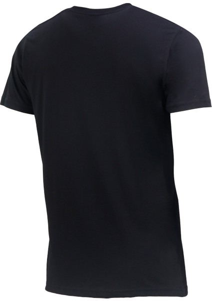 Erkek Bisiklet Yaka Standart Fit Kabartma Göğüs Baskılı Siyah T-Shirt