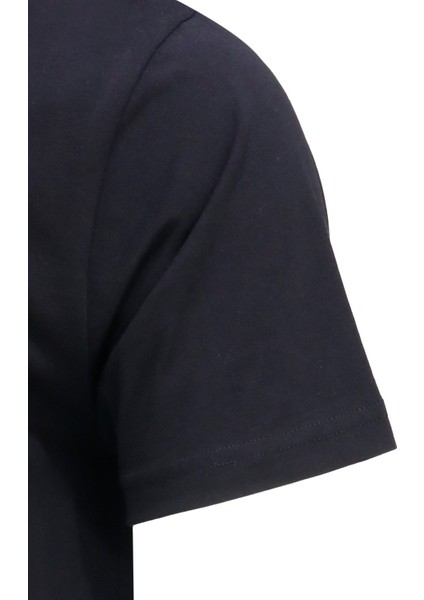 Erkek Bisiklet Yaka Standart Fit Kabartma Göğüs Baskılı Siyah T-Shirt
