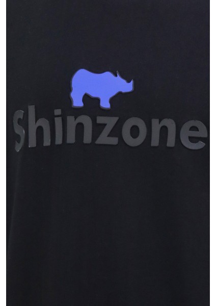 Erkek Bisiklet Yaka Standart Fit Kabartma Göğüs Baskılı Siyah T-Shirt