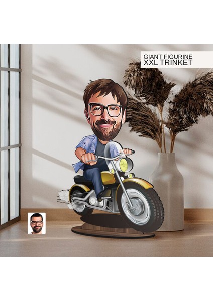 Kişiye Özel Erkek Motorcu Karikatürlü Büyük Boy Ahşap Biblo-1, Arkadaşa Hediye , Sevgiliye Hediye, Kişiye Özel Biblolar