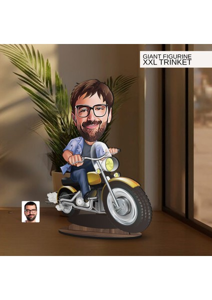 Kişiye Özel Erkek Motorcu Karikatürlü Büyük Boy Ahşap Biblo-1, Arkadaşa Hediye , Sevgiliye Hediye, Kişiye Özel Biblolar