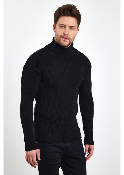 Erkek Balıkçı Yaka Slim Fit Fitilli Triko Kazak