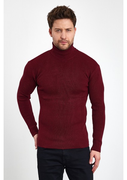 Erkek Balıkçı Yaka Slim Fit Fitilli Triko Kazak
