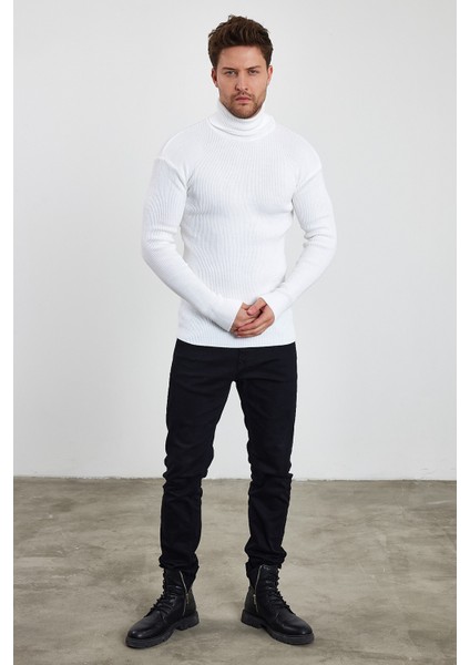 Erkek Balıkçı Yaka Slim Fit Fitilli Triko Kazak modelleri