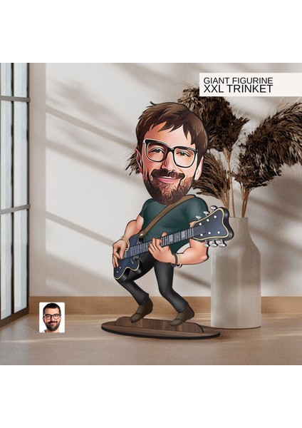 Kişiye Özel Gitarist Karikatürlü Büyük Boy Ahşap Biblo-1, Arkadaşa Hediye , Sevgiliye Hediye, Kişiye Özel Biblolar