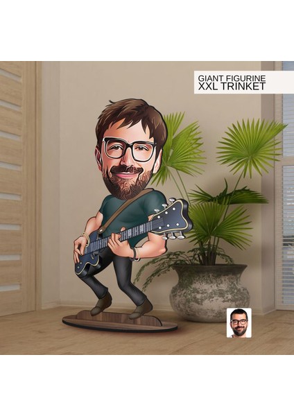 Kişiye Özel Gitarist Karikatürlü Büyük Boy Ahşap Biblo-1, Arkadaşa Hediye , Sevgiliye Hediye, Kişiye Özel Biblolar fiyatları