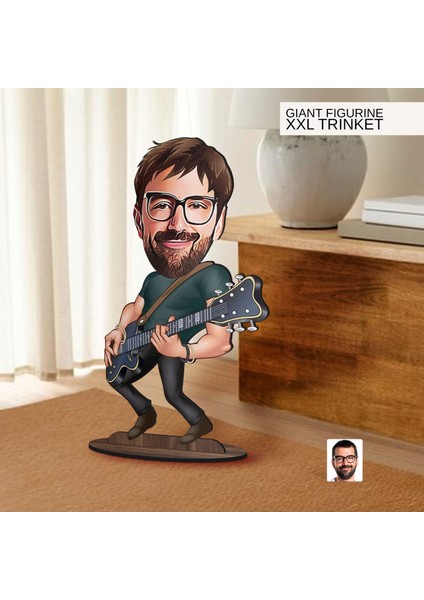 Kişiye Özel Gitarist Karikatürlü Büyük Boy Ahşap Biblo-1, Arkadaşa Hediye , Sevgiliye Hediye, Kişiye Özel Biblolar modelleri