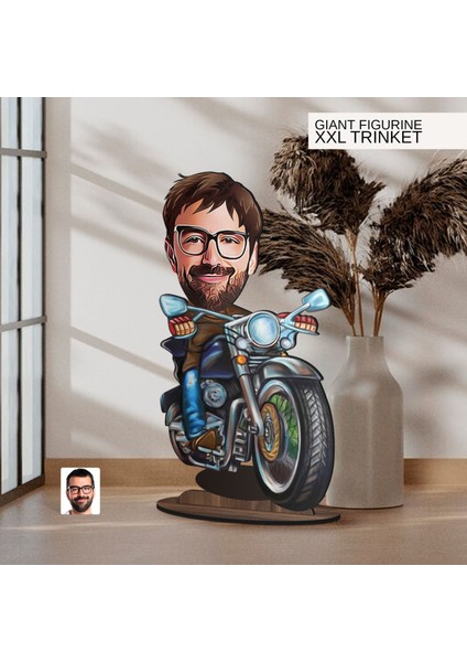 Kişiye Özel Erkek Motorcu Karikatürlü Büyük Boy Ahşap Biblo-2, Arkadaşa Hediye , Sevgiliye Hediye, Kişiye Özel Biblolar