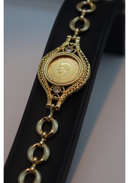 22 Ayar Çeyrek Altınlı Bileklik 1.75 gr Altın Kaplama Zirkon Taşlı 21.5 cm