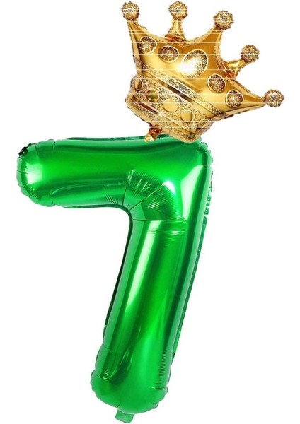 7 Rakam Koyu Yeşil Rakam ve Kral Tacı Folyo Balon Seti