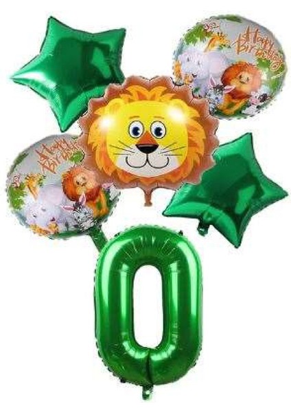 Yeşil Rakam Yıldız Aslan Hayvan Folyo Balon Seti Yaş 0