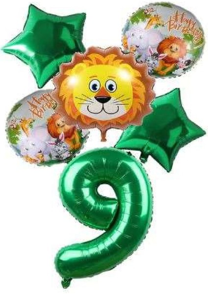 Yeşil Rakam Yıldız Aslan Hayvan Folyo Balon Seti Yaş 9
