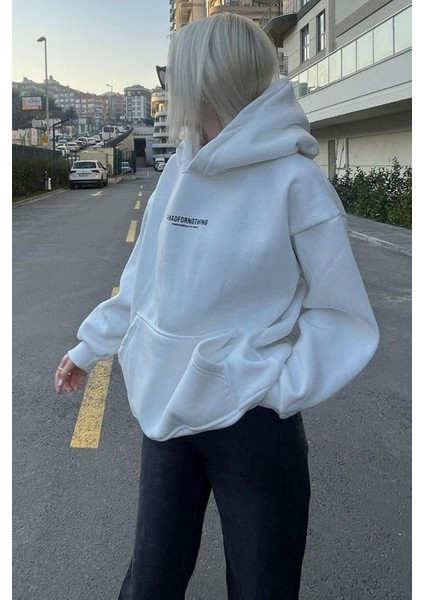 Beyaz Baskılı Oversize Sweatshirt MG1287