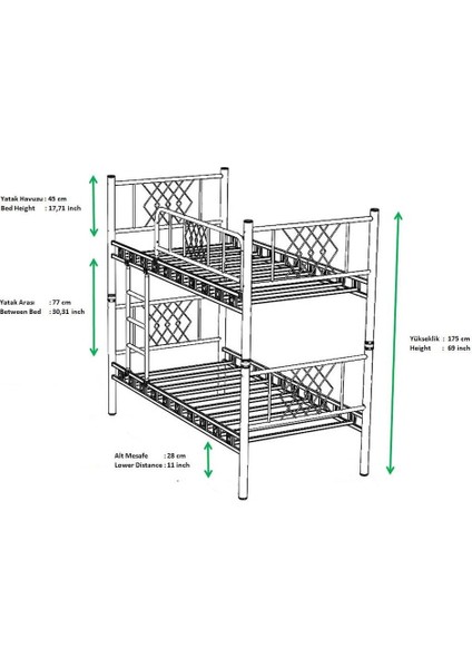 Metis 90X190 ve 90X200 Yatak Ölçülü Genç Çocuk Odası Metal Ranza