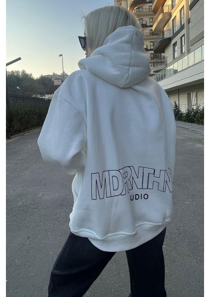 Beyaz Baskılı Oversize Sweatshirt MG1287