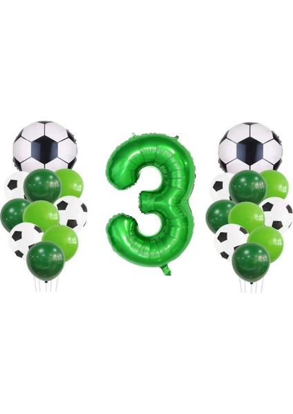 3 Yaş Futbol Temalı Yeşil Rakamlı Balon Seti