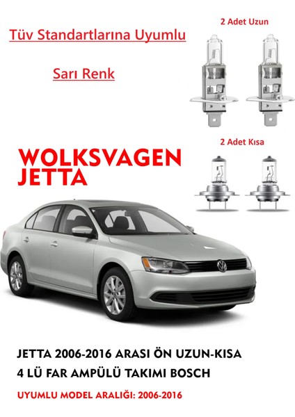 Jetta 2010 Model Arası Ön Uzun-Kısa 4 Lü Far Ampülü Takımı